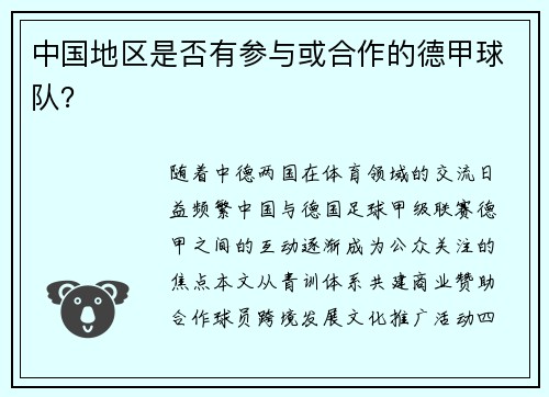 中国地区是否有参与或合作的德甲球队？
