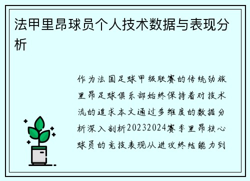 法甲里昂球员个人技术数据与表现分析